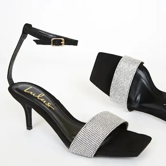 Lulus Shylaa Black Rhinestone Ankle Strap Heels Size 9 NWT - Picture 2 of 9